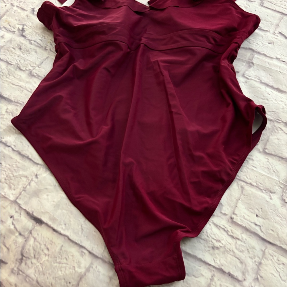 🔵”NWT” Elegant MAROON Ruffle One-Piece Swimsuit - Picture 10 of 13